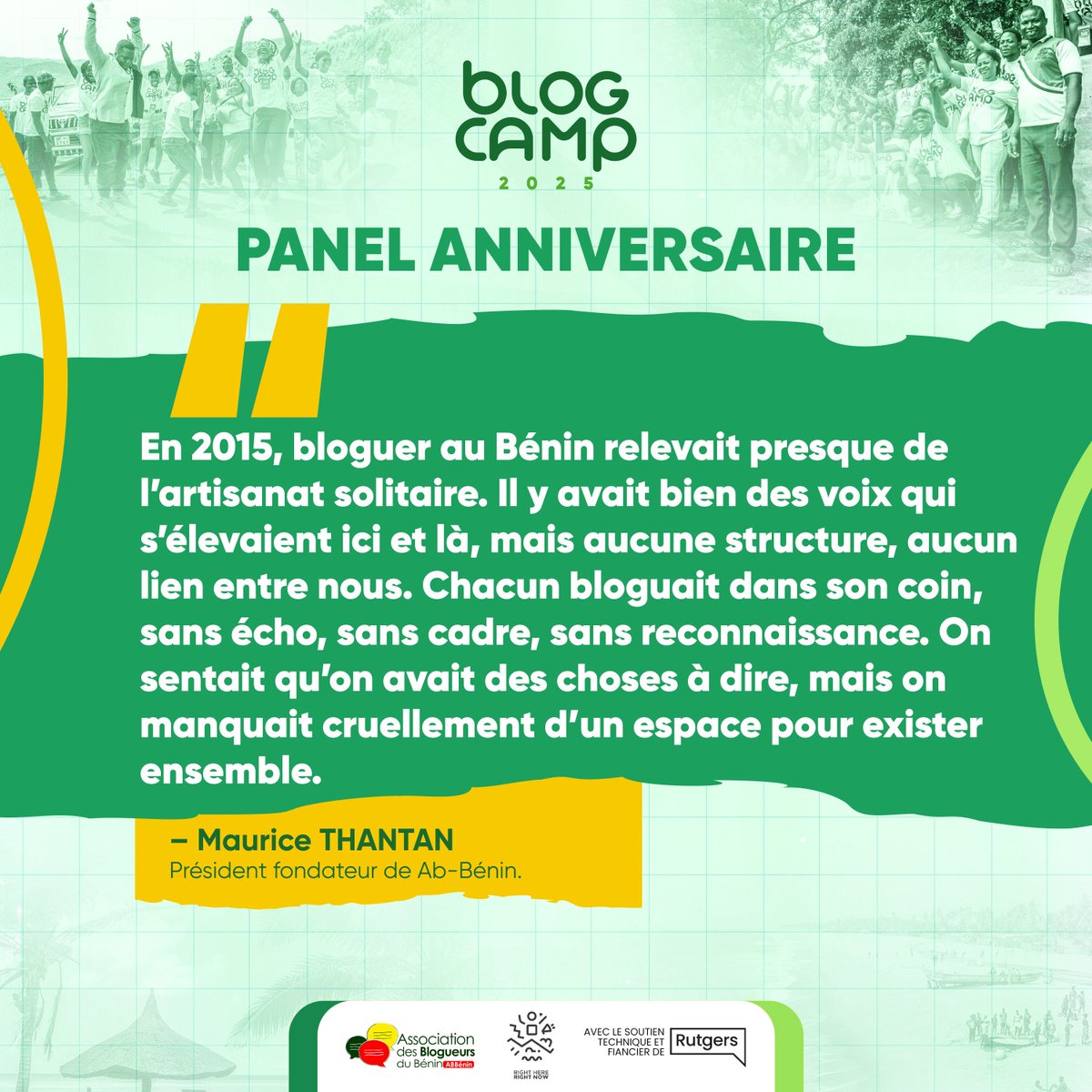 «En 2015, bloguer au Bénin relevait presque de l’artisanat solitaire. Il y avait bien des voix qui s’élevaient ici et là, mais aucune structure, aucun lien entre nous. Chacun bloguait dans son coin, sans écho, sans cadre, sans reconnaissance. On sentait qu’on avait des choses à