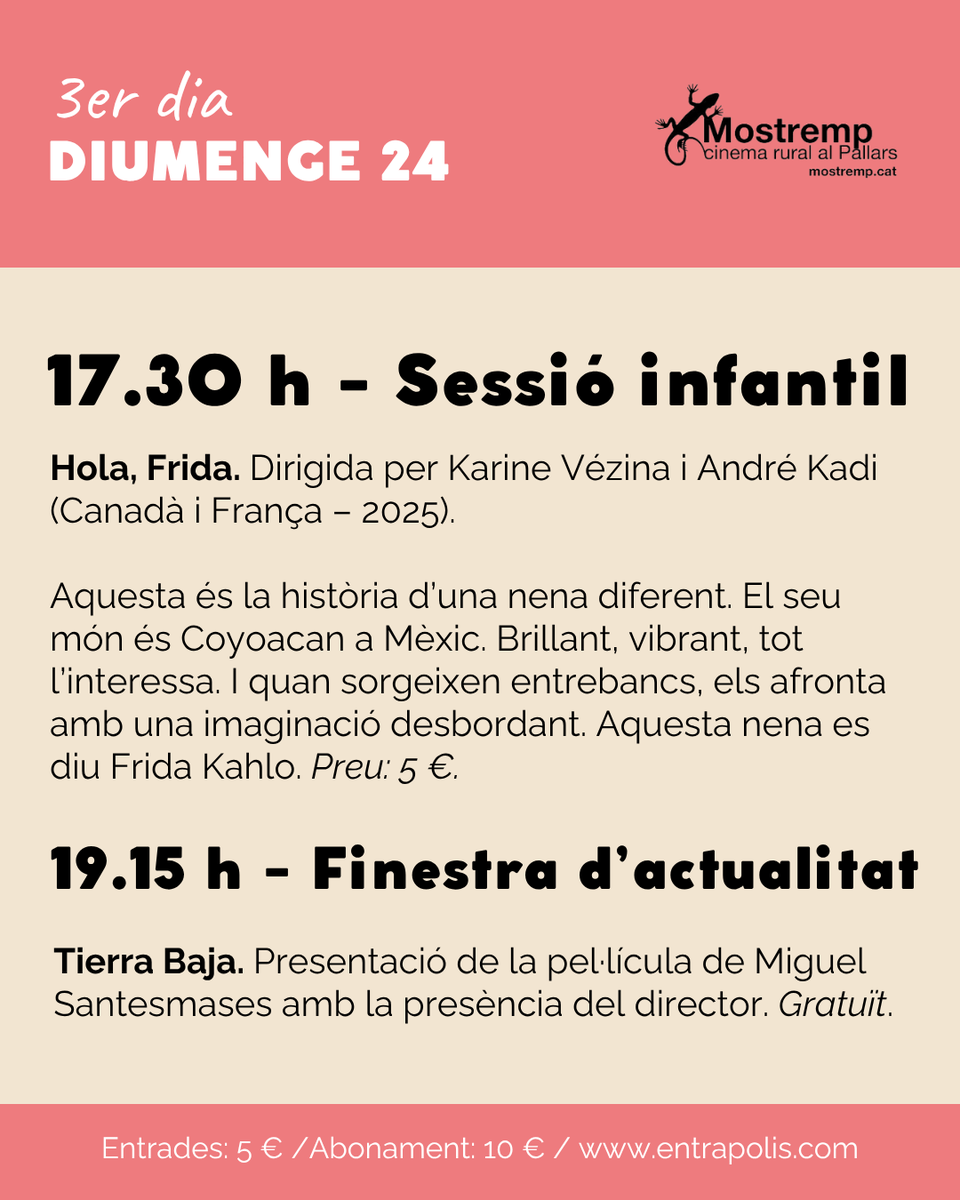 Us presentem la programació del tercer dia de #MOSTREMP2025 🌾🎥

<a href="/AjTremp/">Ajuntament de Tremp</a>
<a href="/SOMPirineu/">SOMPirineu - IDAPA</a>
<a href="/ConsellJussa/">CC Pallars Jussà</a>
<a href="/DiputacioLleida/">Diputació de Lleida</a>
<a href="/IEILleida/">INSTITUT D'ESTUDIS ILERDENCS</a>
<a href="/cultura_cat/">Cultura</a>