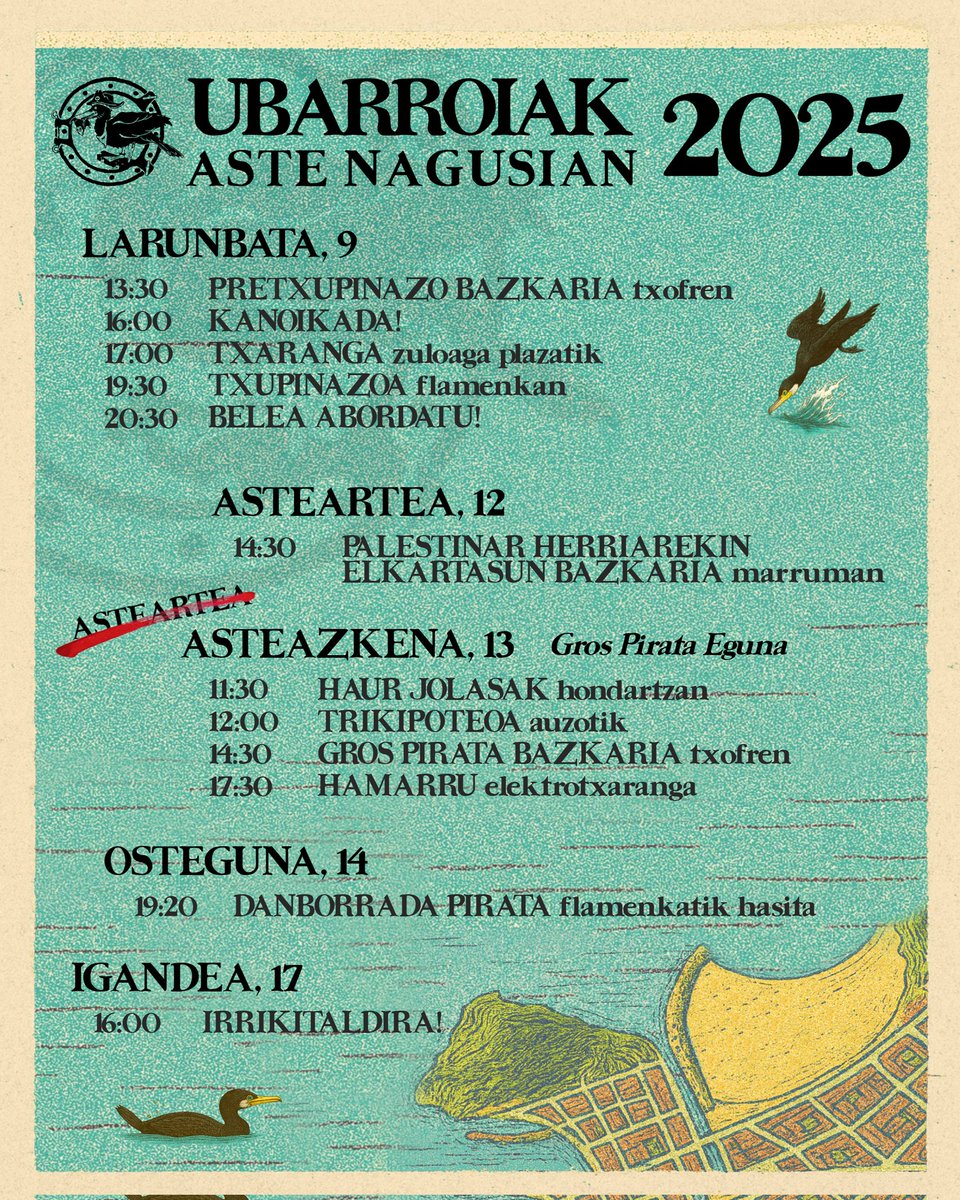 Adi, Ubarroia!! Badator aste nagusia, ta prest gaude Gros eta inguru guztiak dantzan eta festan jartzeko!!

Zatoz gure egitarauaz gozatzera, aurtengoa ere izugarria izango baita!

U, uba, ubarroi, ubarroiak gera!! 🎶🎶🩵🩵🩵🩵