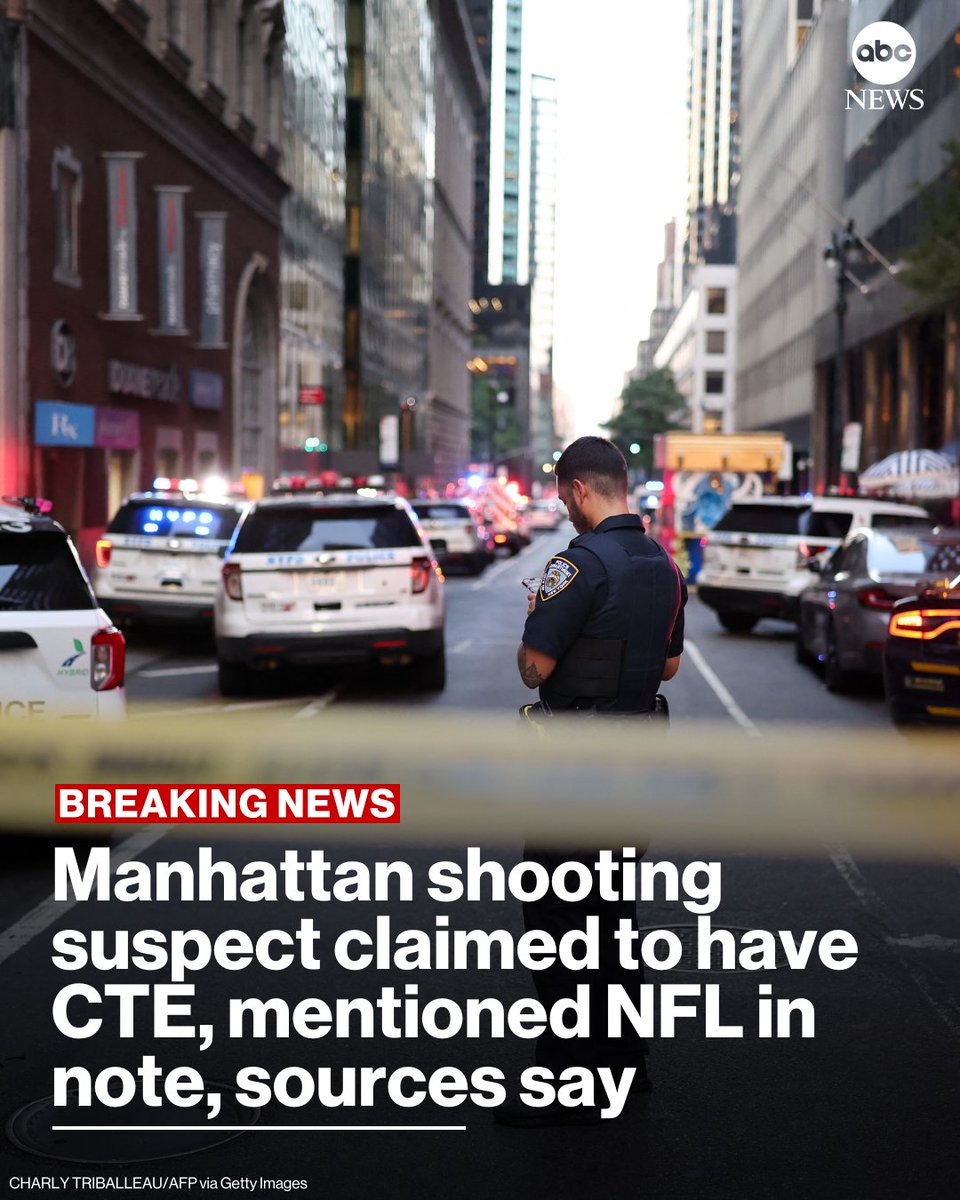 BREAKING: The suspect who allegedly shot and killed four people at a Midtown office building on Monday carried a note in his pocket claiming he suffered from CTE and making references to the NFL, police sources told ABC News.

Read more: abcnews.link/QcF6c39