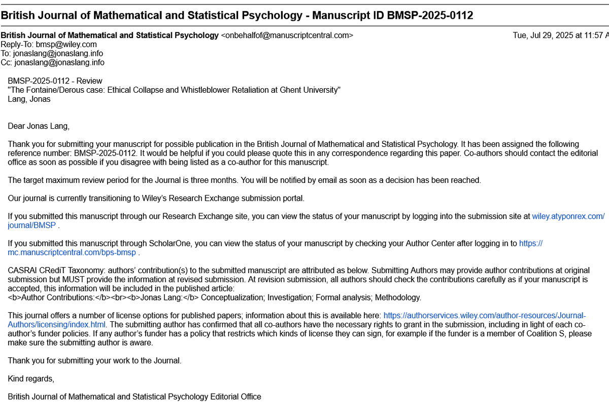 Just submitted my paper on the Fontaine/Derous case to the British Journal of Mathematical and Statistical Psychology: tinyurl.com/fontainederous
It already covers the brutal AOM attack and is a subset of the broader analysis in Science Eroded: tinyurl.com/scienceeroded