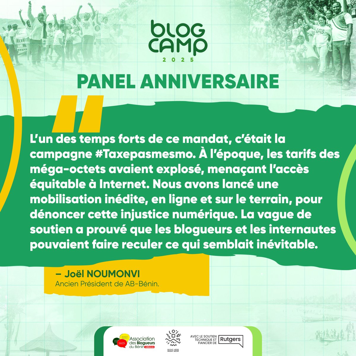 «L'un des temps forts de ce mandat, c’était la campagne #Taxepasmesmo.

À l'époque, les tarifs des méga-octets avaient explosé, menaçant l’accès équitable à Internet. Nous avons lancé une mobilisation inédite, en ligne et sur le terrain, pour dénoncer cette injustice numérique.