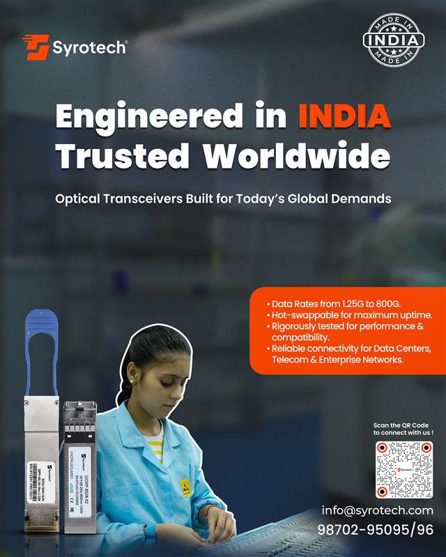 Syrotech's tweet image. From 1.25G to 800G, Syrotech optical transceivers are engineered in India and trusted around the world to power the networks of today and tomorrow.
#Syrotech #OpticalTransceivers #GlobalConnectivity #NetworkPerformance #TelecomSolutions #DataCenterNetworks #HighSpeedConnectivity