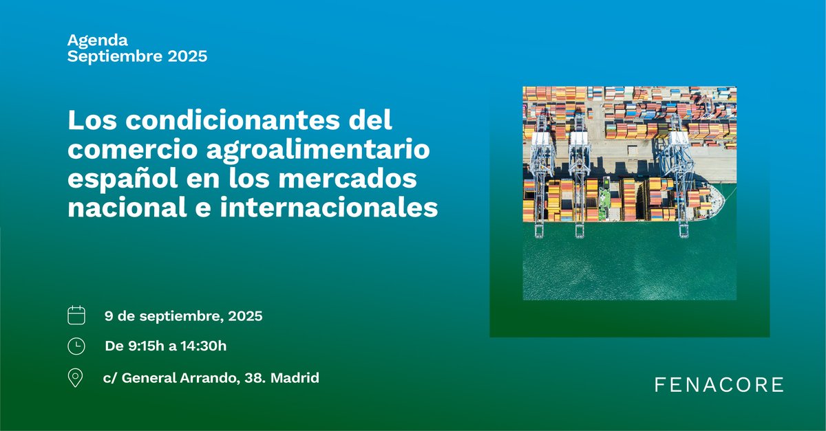 FENACORE (@fenacoreoficial) on Twitter photo Organizada por <a href="/ANIAagronomos/">ANIA - Asociación Nacional de Ingenieros Agrónomos</a> , <a href="/Foro_Agrario/">Foro Agrario</a> y <a href="/Ingenieria_Esp/">I. Ingeniería España</a> , el 9 de #septiembre tendrá lugar en Madrid un evento clave para analizar condicionantes, causas y sectores afectados en el comercio agroalimentario español.
Más información e inscripciones: iies.es/events/los-con… Organizada por <a href="/ANIAagronomos/">ANIA - Asociación Nacional de Ingenieros Agrónomos</a> , <a href="/Foro_Agrario/">Foro Agrario</a> y <a href="/Ingenieria_Esp/">I. Ingeniería España</a> , el 9 de #septiembre tendrá lugar en Madrid un evento clave para analizar condicionantes, causas y sectores afectados en el comercio agroalimentario español.
Más información e inscripciones: iies.es/events/los-con…