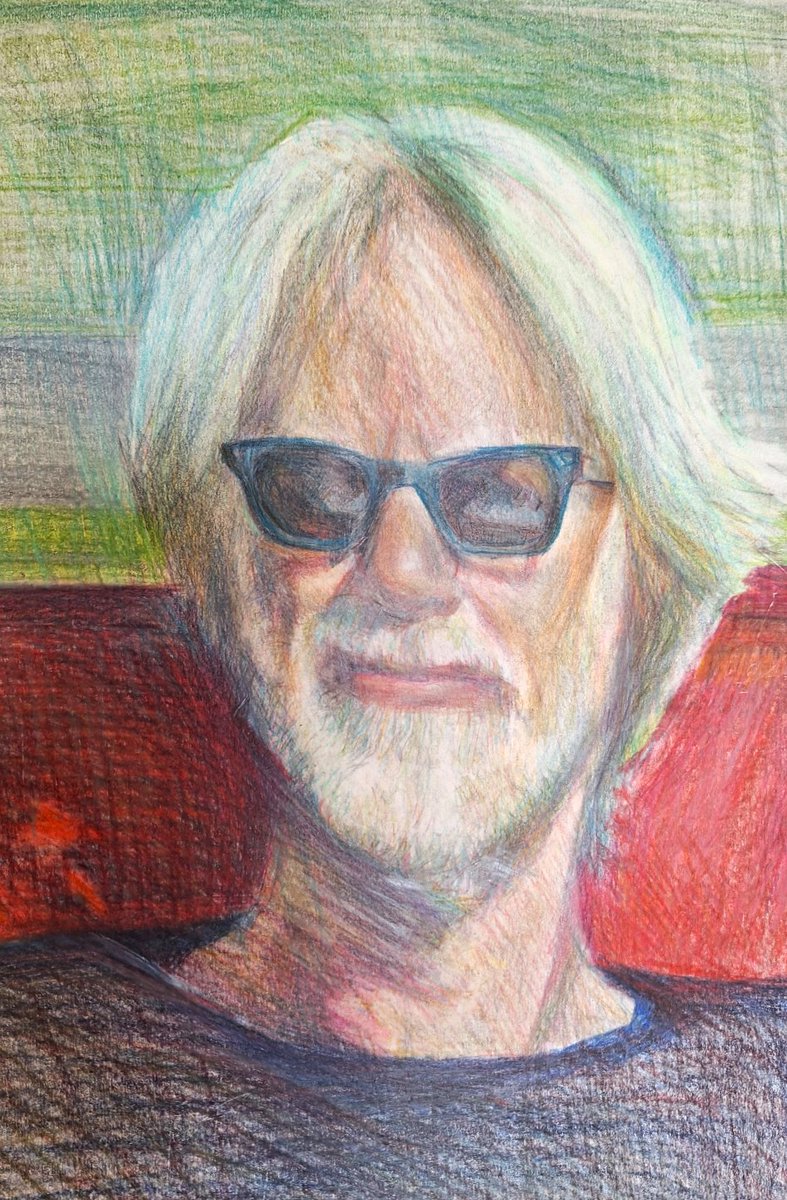 Another holiday and another chance to catch my muse sitting down  I managed a swift drawing from life but had to use to photos to finish, and as , got a carried away with no time limit time and lovely crayons. It's finished - but wait, that little bit there... #knowingwhentostop