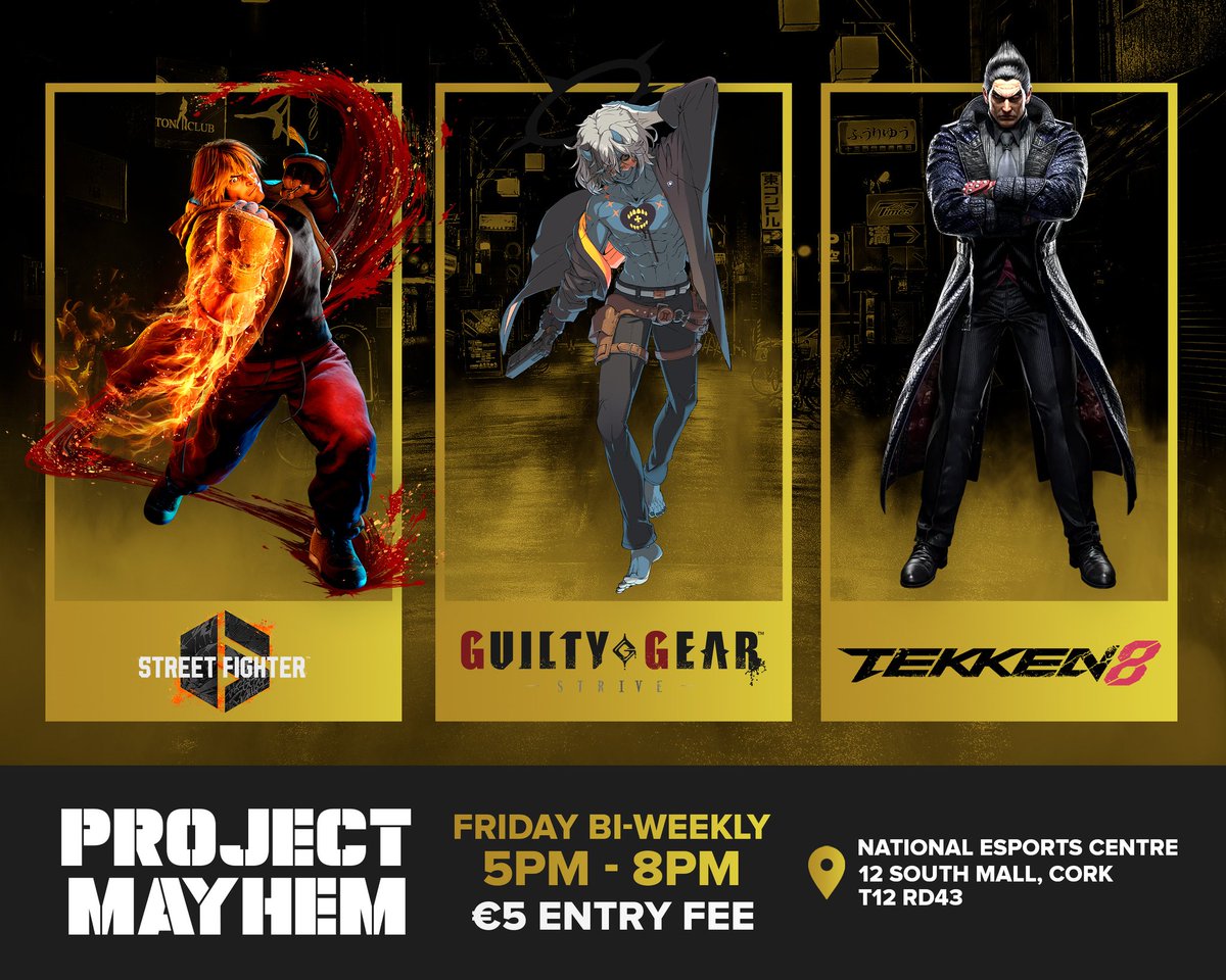 SHIN-A (@sh1n__a) on Twitter photo 🚨NEW CORK LOCAL: PROJECT MAYHEM🚨
I'm working with the <a href="/IrelandNEC/">National Esports Centre</a> to bring a new Bi-Weekly to Cork City, starting this Friday!
- All setups are high end, custom built PCs
- All monitors are 1ms AOC
- Setups provided for SF6, T8, GGST + space for any others!
See you there! 🇮🇪 🚨NEW CORK LOCAL: PROJECT MAYHEM🚨
I'm working with the <a href="/IrelandNEC/">National Esports Centre</a> to bring a new Bi-Weekly to Cork City, starting this Friday!
- All setups are high end, custom built PCs
- All monitors are 1ms AOC
- Setups provided for SF6, T8, GGST + space for any others!
See you there! 🇮🇪