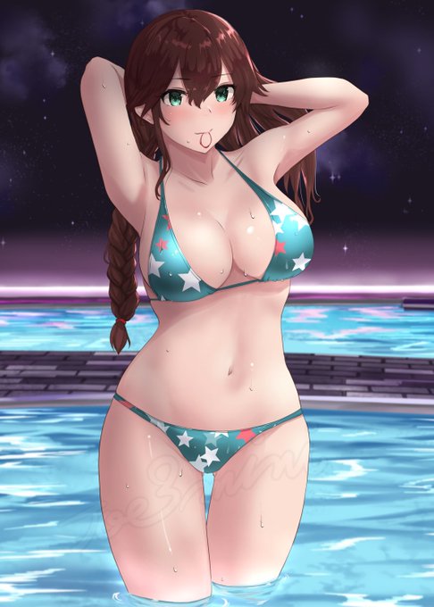 昔描いたナイトプールの能代さん。暑いので～🫠 