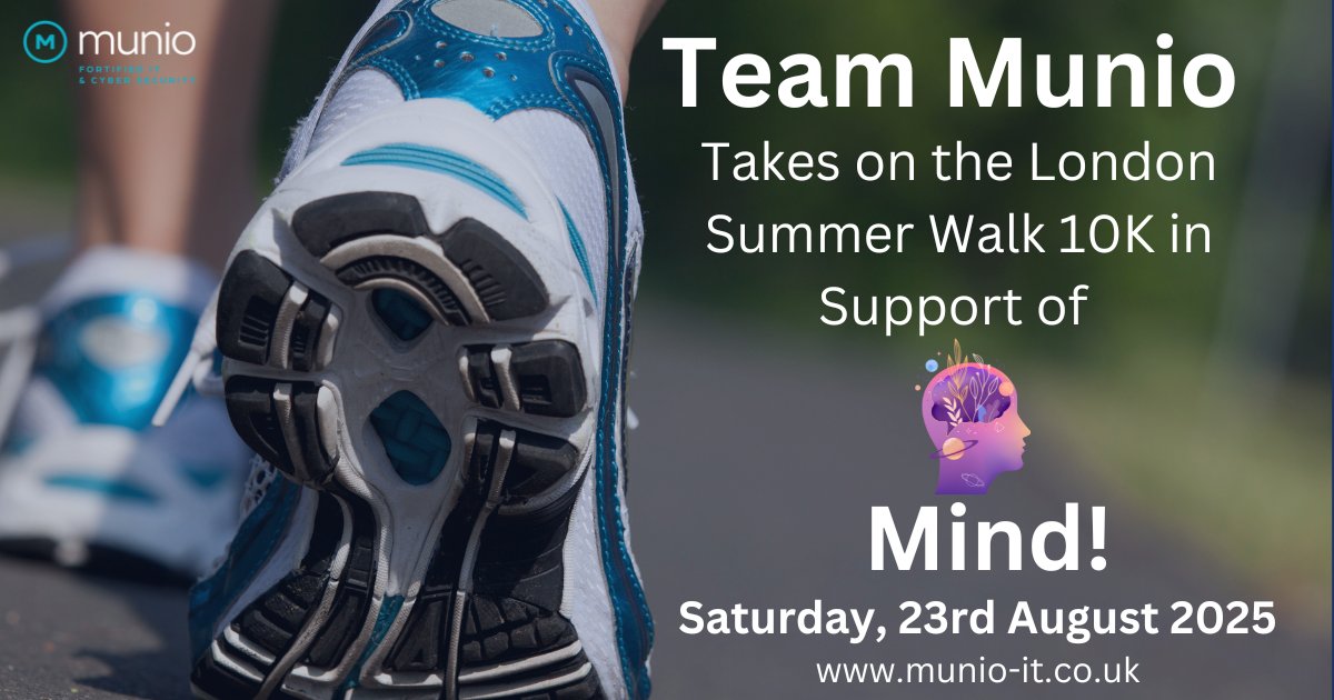 25 days to go!
#TeamMunio is taking on the London Summer Walk 10K for <a href="/MindCharity/">Mind</a> 💙
Supporting Pause for Mind — creating space, support &amp; hope for mental health.
munio-it.co.uk
#GoMunio #MentalHealthMatters #PauseForMind