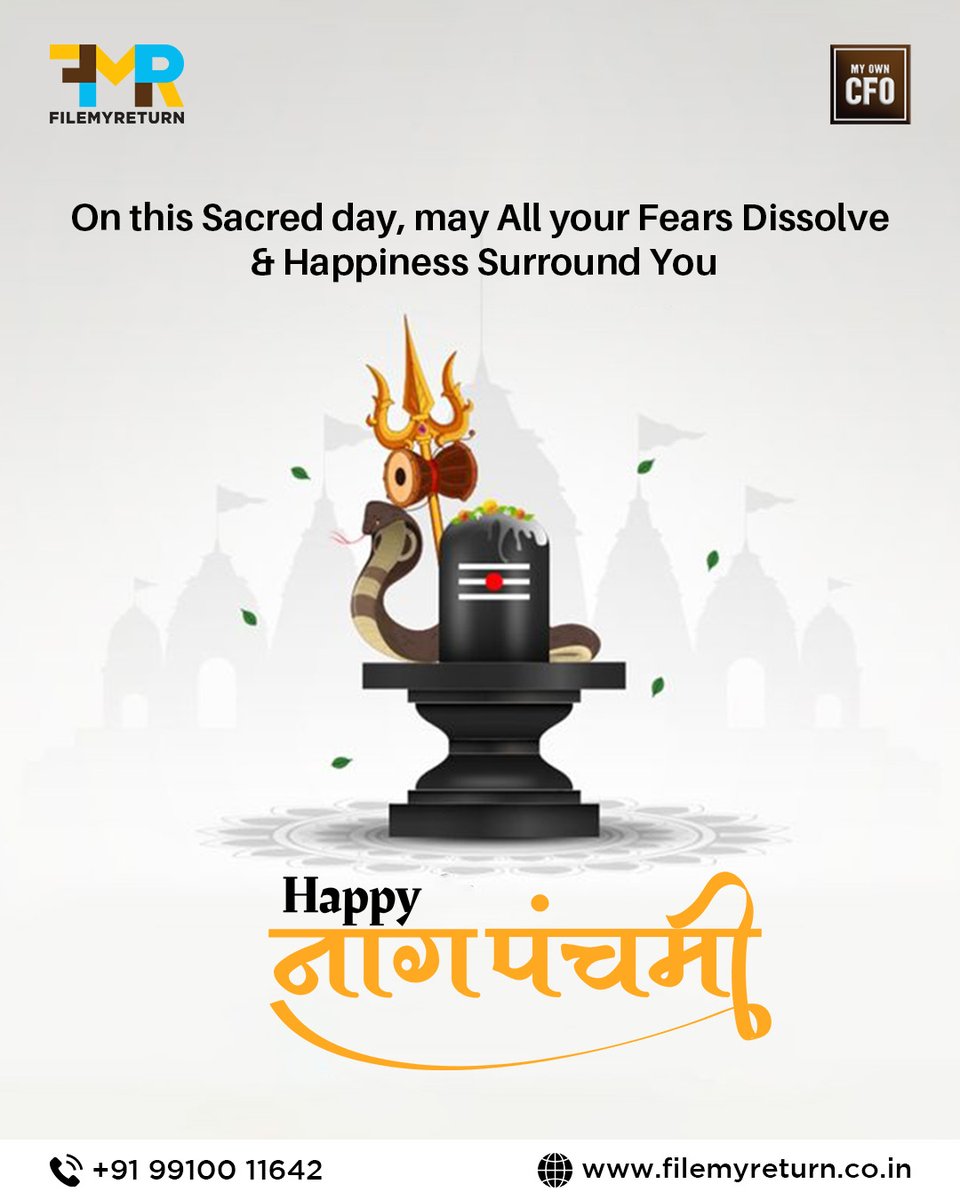 Filemyreturn2's tweet image. On this sacred day, may all your fears dissolve and happiness surround you.
Happy नाग पंचमी from Team FileMyReturn &amp;amp; My Own CFO!
🕉️ Celebrate prosperity, protection &amp;amp; peace.
💰 File your ITR with 10% OFF – Use Code: ITR10

#nagpanchami #happynagpanchami #filemyreturn #myowncfo