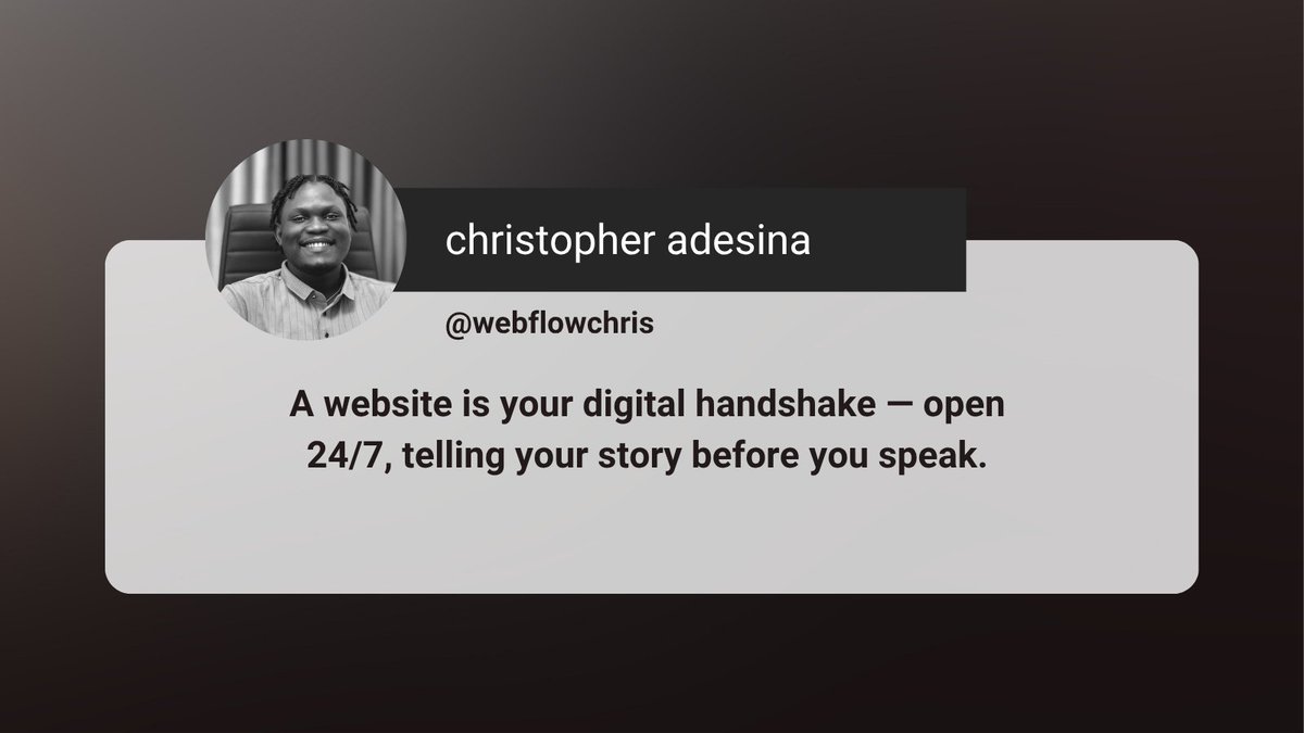 webflowchris's tweet image. when i hear about a product or business for the first time , the first thing i do is google them, now imagine your business without an online prescence

 -- lol, your loss, only your family members and close friends know who you are . 

#Website #WebsiteBuilder #webflow