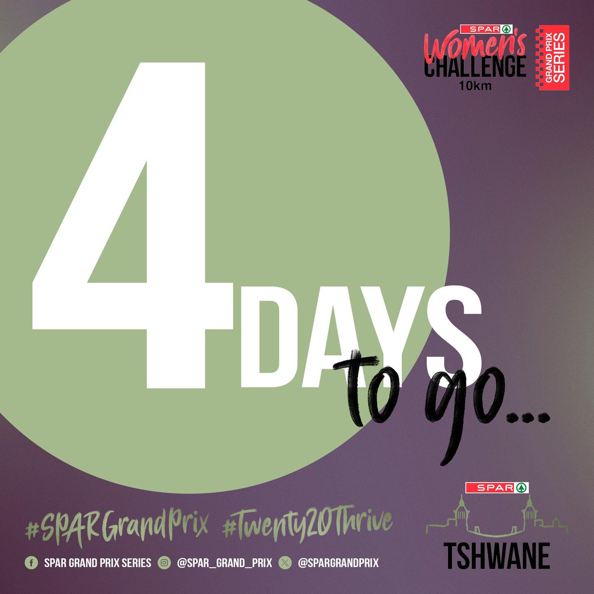 SPAR Grand Prix (@spargrandprix) on Twitter photo We counting down to race day on Saturday at the #SPARGrandPrix <a href="/SPARWomensPta/">SPAR Women's Challenge Tshwane</a>..... It's 4 days to go! #Twenty20Thrive We counting down to race day on Saturday at the #SPARGrandPrix <a href="/SPARWomensPta/">SPAR Women's Challenge Tshwane</a>..... It's 4 days to go! #Twenty20Thrive