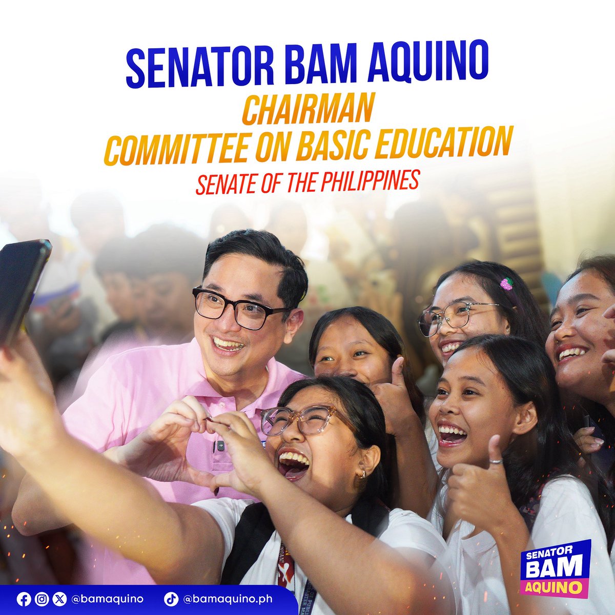 𝐂𝐨𝐦𝐦𝐢𝐭𝐭𝐞𝐞 𝐂𝐡𝐚𝐢𝐫𝐦𝐚𝐧 𝐨𝐧 𝐁𝐚𝐬𝐢𝐜 𝐄𝐝𝐮𝐜𝐚𝐭𝐢𝐨𝐧, 𝐫𝐞𝐩𝐨𝐫𝐭𝐢𝐧𝐠 𝐟𝐨𝐫 𝐝𝐮𝐭𝐲! 🫡

Excited na tayong magsimula. Panahon na para kumilos at tugunan ang krisis sa edukasyon.

𝐑𝐞𝐚𝐝𝐲 𝐧𝐚 𝐬𝐚 𝐚𝐬𝐬𝐢𝐠𝐧𝐦𝐞𝐧𝐭!

Para sa kabataan. Para sa bayan.