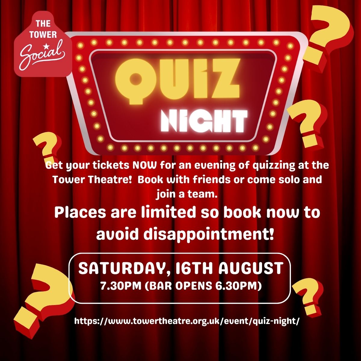 towertheatre's tweet photo. The man, the myth, the legend John McSpayden will be hosting another fun evening of quizzing at the Tower Theatre! Saturday 16 August at 7.30pm (bar open from 6.30pm)

£5 per person, teams of up to four people. Book with friends or come join a team! https://t.co/Gx1vHsgx8l https://t.co/je3UDoRHQW