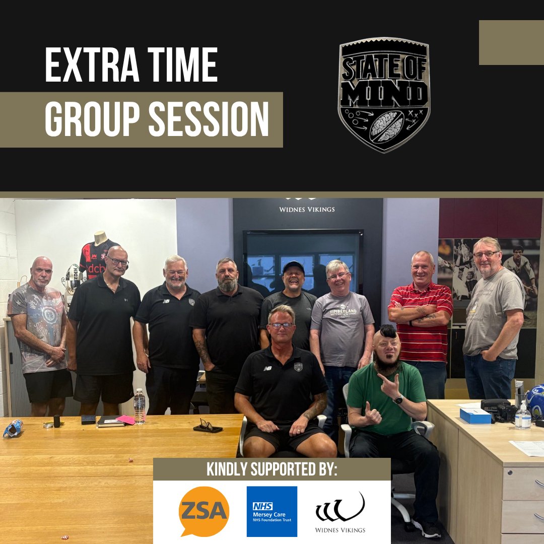 State of Mind (@stateofmindsprt) on Twitter photo ☕ The perfect opportunity for a chat and a brew, the Extra Time Group session begins at 6:30pm this evening at <a href="/WidnesRL/">Widnes Vikings</a>'s DCBL Stadium!
Men are encouraged to come along to boost their mental fitness 💪
🤝 Kindly supported by <a href="/Zer0Suicide/">Zero Suicide Alliance</a> & <a href="/Mersey_Care/">Mersey Care NHS FT 🏳️🌈</a> ☕ The perfect opportunity for a chat and a brew, the Extra Time Group session begins at 6:30pm this evening at <a href="/WidnesRL/">Widnes Vikings</a>'s DCBL Stadium!
Men are encouraged to come along to boost their mental fitness 💪
🤝 Kindly supported by <a href="/Zer0Suicide/">Zero Suicide Alliance</a> & <a href="/Mersey_Care/">Mersey Care NHS FT 🏳️🌈</a>