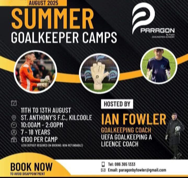 Still one or two places left but expected to fill up very shortly. Don't miss out. ⚽