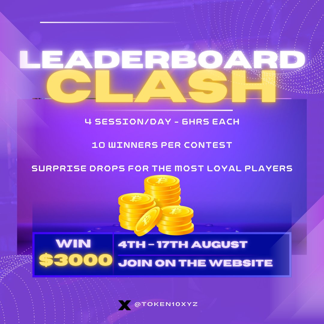 🚨 Game time, degens!

4 contests/day. 10 winners each.
6 hours/contest. $3000 in prizes. 

Lock your basket → flex your rank → take the bag.

🕓When?? 
4th – 17th August

You in or just watching?

👇 Tag 2 friends &amp; follow us to enter!