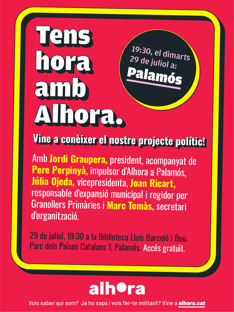 Alhora (@alhora_cat) on Twitter photo Avui, dia de mercat a Palamós i Sant Joan, presentem el nostre projecte a la biblioteca municipal a les 19:30h. Gràcies a <a href="/PerePerpinya/">Pere Perpinyà</a> per liderar aquesta expansió. N'hem parlat a <a href="/RadioPalamos/">Ràdio Palamós</a>. Avui, dia de mercat a Palamós i Sant Joan, presentem el nostre projecte a la biblioteca municipal a les 19:30h. Gràcies a <a href="/PerePerpinya/">Pere Perpinyà</a> per liderar aquesta expansió. N'hem parlat a <a href="/RadioPalamos/">Ràdio Palamós</a>.