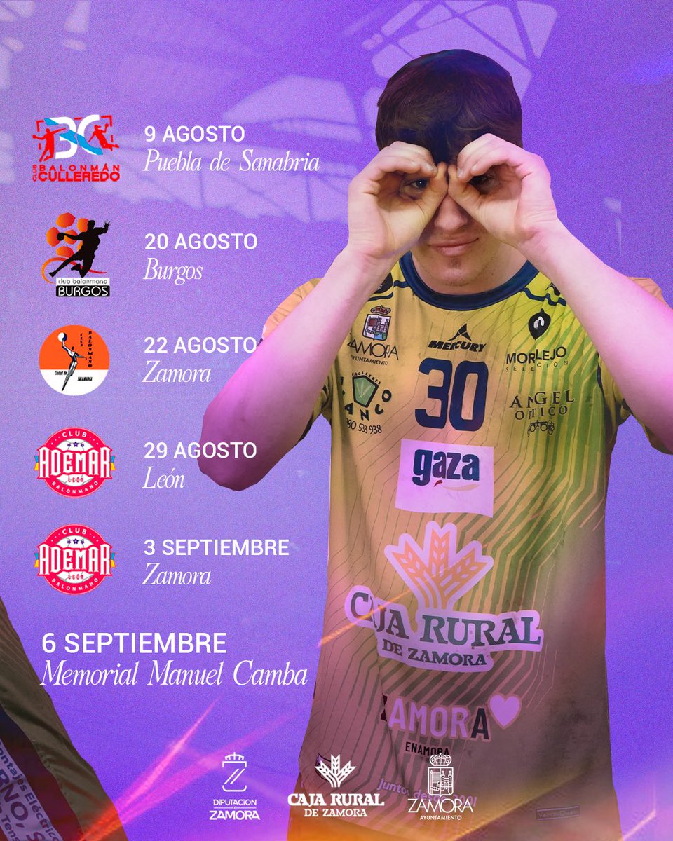 💚 ¡Ya tenemos calendario de pretemporada!

El Balonmano Caja Rural de Zamora calienta motores con una preparación exigente y emocionante

🤾🏻‍♂️ 6 partidos amistosos
🏔️ Stage en Puebla de Sanabria
🏆 Trofeo Manuel Camba

📍 Primera cita: 9 de agosto – IV Trofeo Puebla de Sanabria