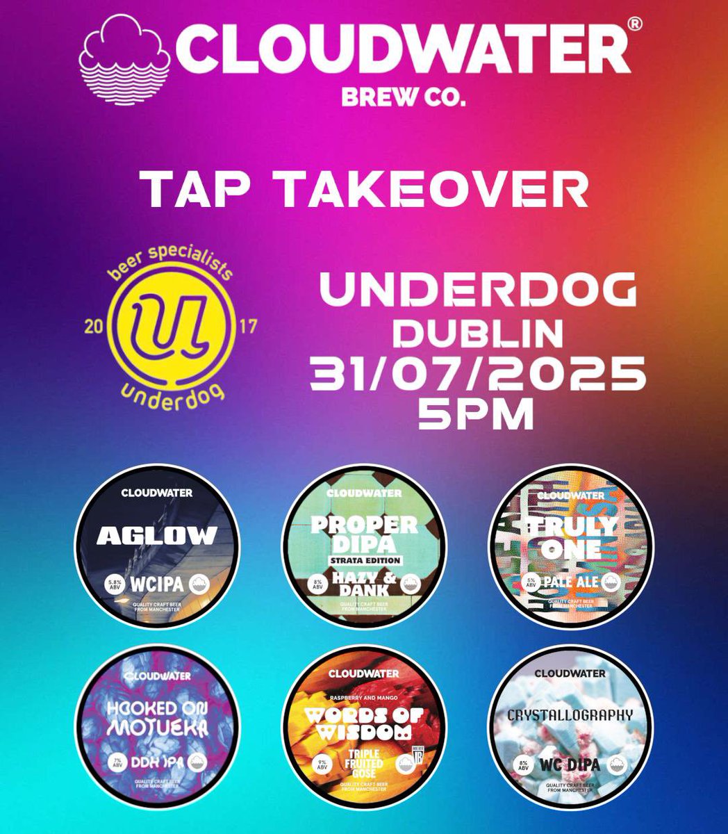 Here’s the line up for our Cloudwater TTO!! Not to be missed!! Some are completely exclusive to us, not a can or drop to be found anywhere else!! James from Cloudwater will be here on the eve so get down for the chats! Tapped and pouring from 5pm! 
😘😘🍻🍻✌🏼✌🏼