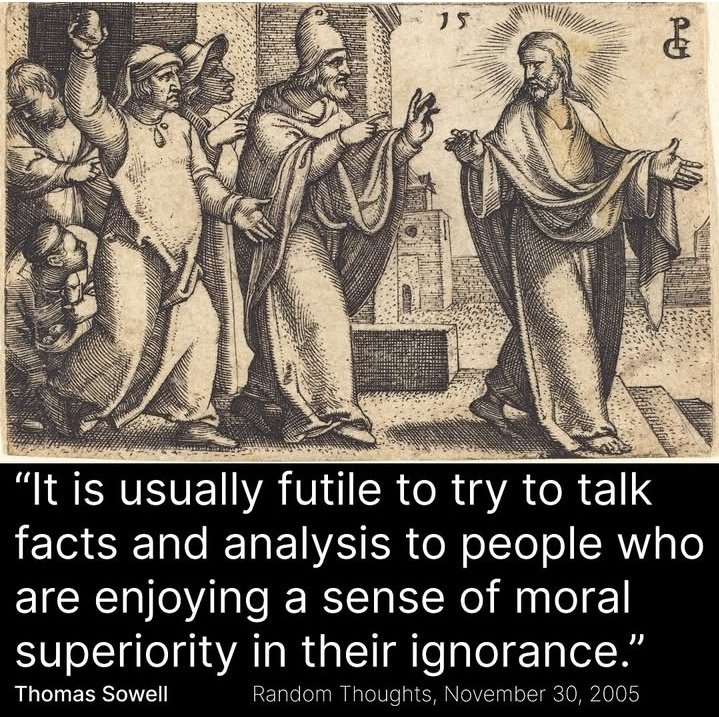 Thomas Sowell drops a truth bomb they’ll never recover from:

“It is usually futile to try to talk facts and analysis to people who are enjoying a sense of moral superiority in their ignorance.”

And there it is, folks—the anthem of the modern left.

Shouting slogans, ignoring