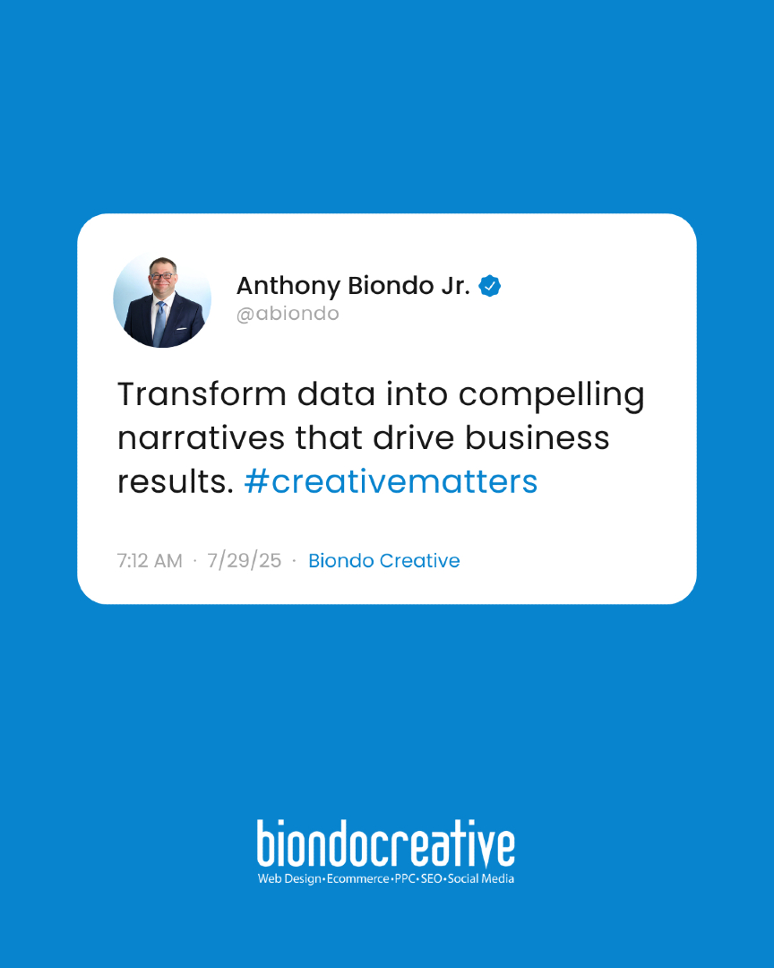 BiondoCreative's tweet photo. Data is just numbers until you shape it into a story that drives decisions and growth. How will you bring your latest insights to life? #CreativeMatters https://t.co/NUFOD17OKB