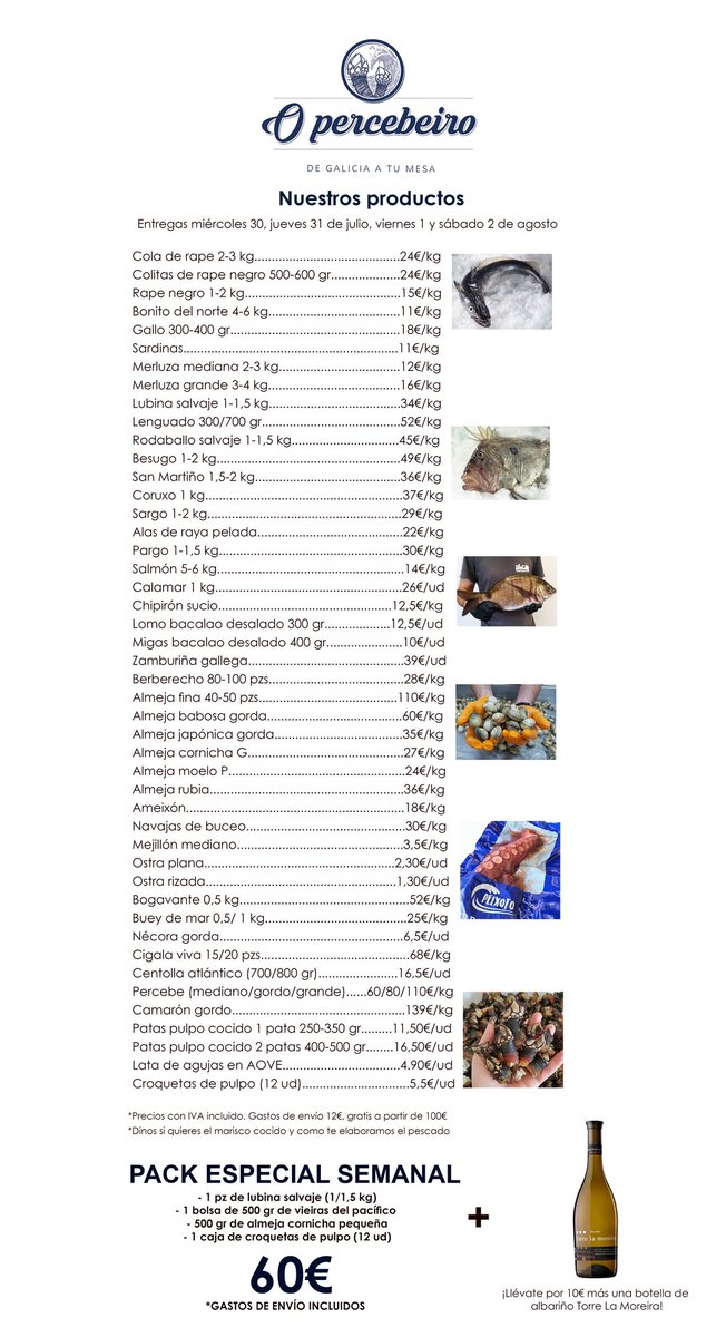 ¡Hazte ya con nuestro PACK ESPECIAL de esta semana! 👇 Lubina salvaje, almeja cornicha, vieira del pacífico media concha y unas ricas croquetas de pulpo 🐙
¡¡Todo por tan sólo 60€ con gastos de envío gratis!! 😜
🛒 opercebeiro.com