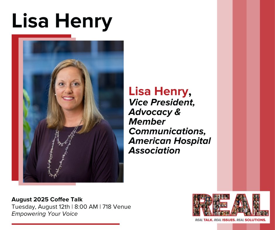 UMWColloquium's tweet photo. Meet the Speaker for August 12th's Coffee Talk, Lisa Henry, VP of Advocacy &amp; Member Communications at the American Hospital Association!

#CoffeeTalk #UMWColloquium

Learn more &amp; register >> https://t.co/EnL9KWf71Y https://t.co/Cd8t47MEaR