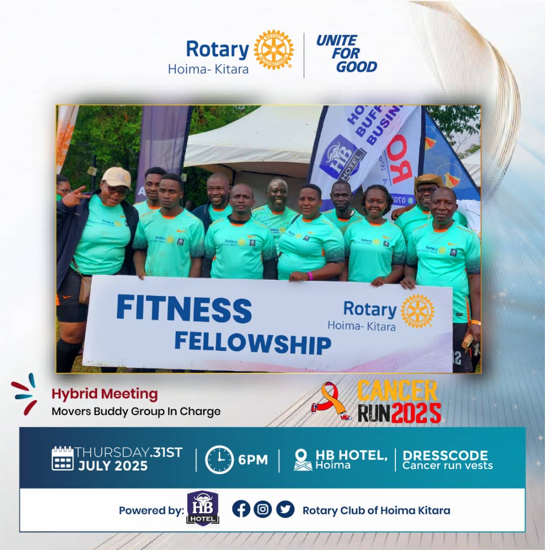 We join <a href="/rotaryd9213/">Rotary District 9213</a> and <a href="/UgRotaryCancerP/">#CancerRunUg25</a> to activate our efforts as <a href="/RCHoimaKitara12/">Rotary Club of Hoima-Kitara</a> . We shall have a #FitnessFellowship this Thursday 31st July 2025 in partnership with <a href="/hbhotels_/">HBhotelsug</a> as we prepare for #cancerrun2025. Please adorn your CancerRun Vest at only 30K!
