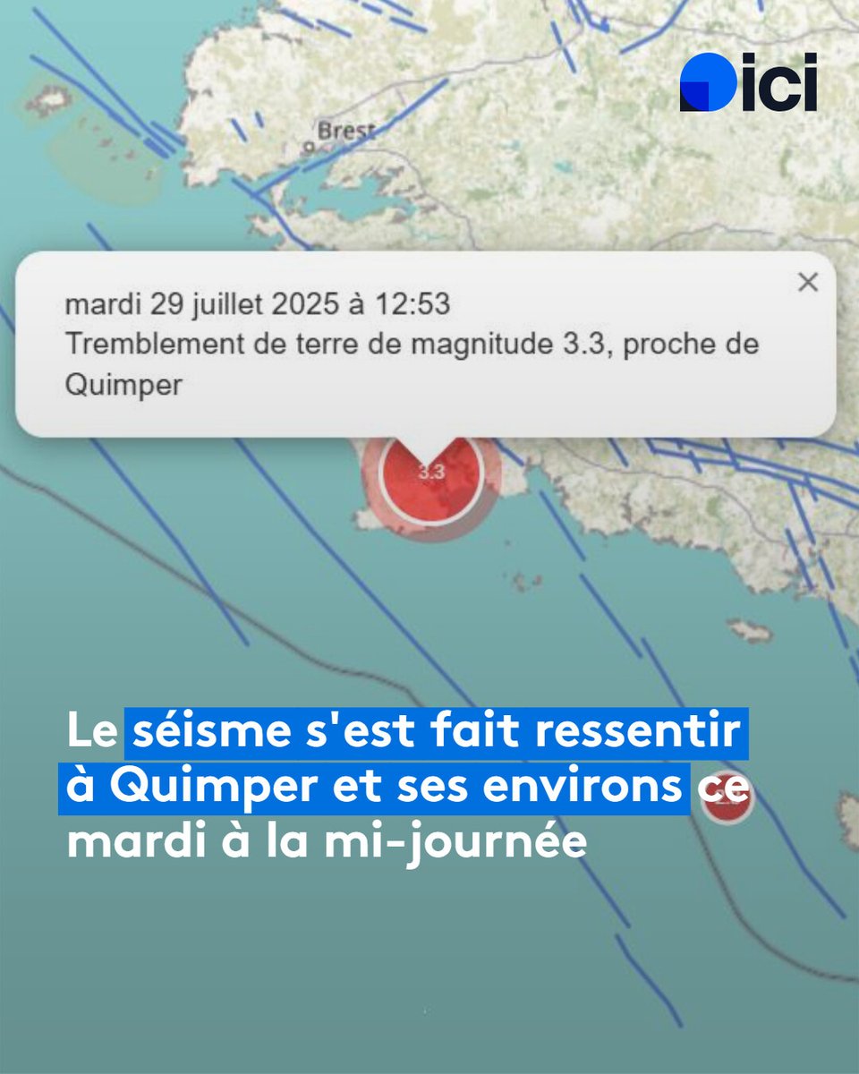 Un tremblement de terre ressenti dans les environs de Quimper, un séisme de magnitude 3,3 sur l'échelle de Richter
➡️ l.ici.fr/9KF