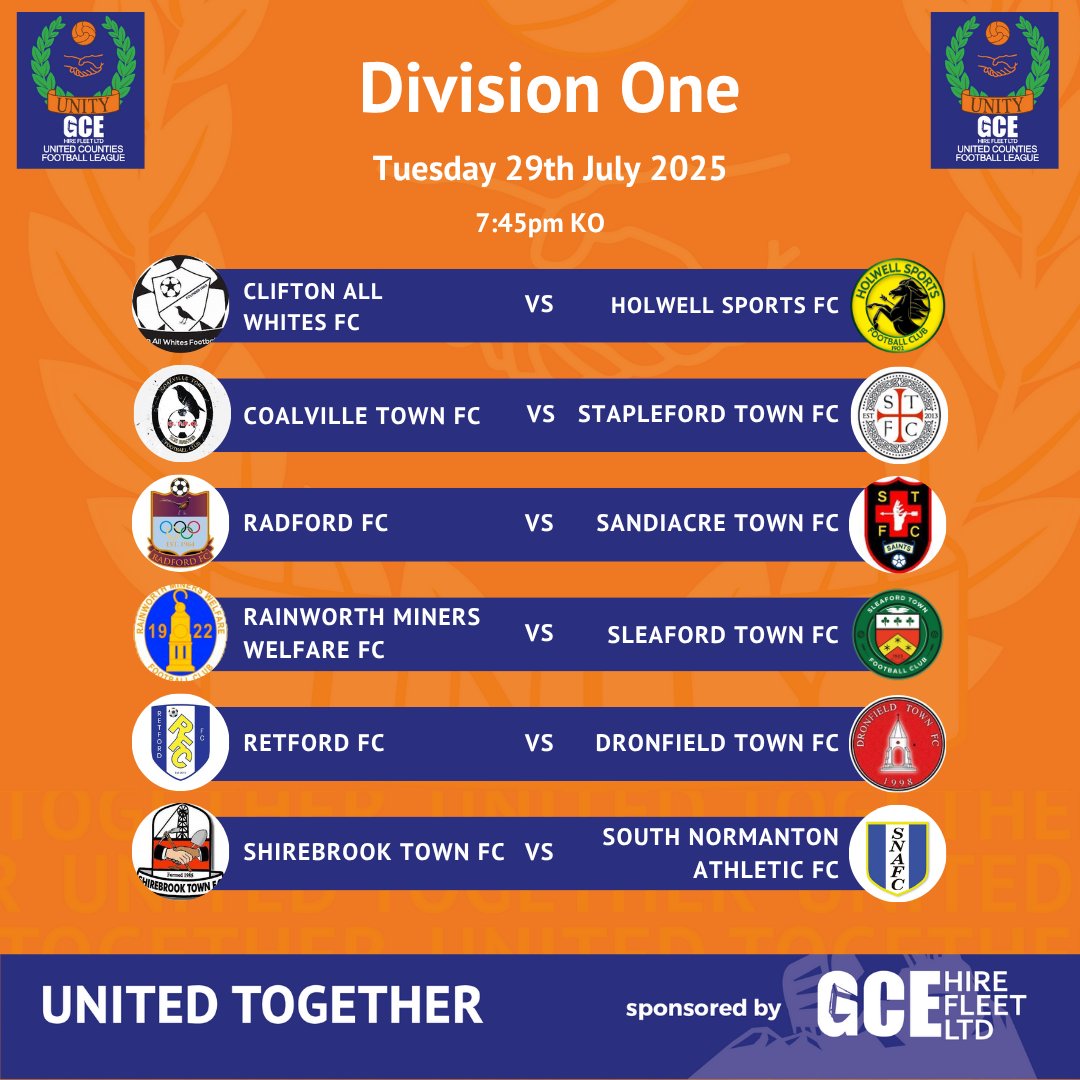 UCL (@utdcos) on Twitter photo ⚽ It's Match Day!!🎉
Here's tonight's Division One Fixtures ⬇️
For information on specific matches, please visit our website ow.ly/s92O50Vy10i for match day info or individual club social media pages for updates, regarding postponements
<a href="/GCEHireFleet/">GCE Hire Fleet Ltd</a> ⚽ It's Match Day!!🎉
Here's tonight's Division One Fixtures ⬇️
For information on specific matches, please visit our website ow.ly/s92O50Vy10i for match day info or individual club social media pages for updates, regarding postponements
<a href="/GCEHireFleet/">GCE Hire Fleet Ltd</a>