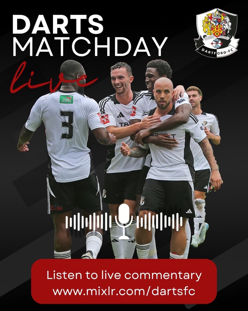 dartfordfc's tweet image. 🎙️𝐌𝐀𝐓𝐂𝐇𝐃𝐀𝐘 𝐋𝐈𝐕𝐄!
📻Join Will Bass for live radio commentary as the Darts travel to Faversham in our penultimate pre-season game!
💻 Available on Mixlr from 7.40 using the link below.
🔗 buff.ly/3WmhGa0
#DartfordFC #DartsFC
