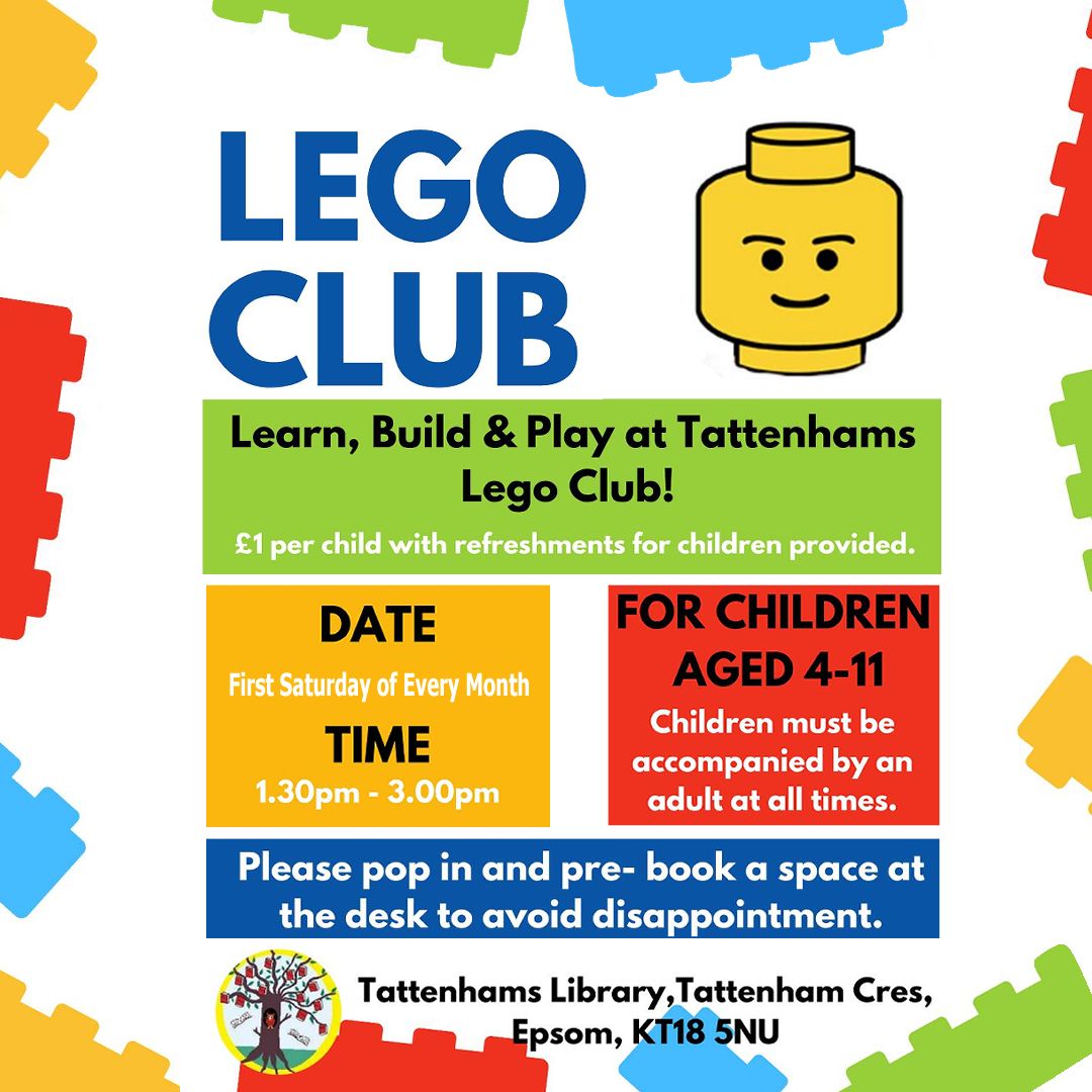 Our LEGO Club takes place again THIS Saturday! 🧱  Be sure to come along to let your creativity flow!

#LEGO #BookTwitter #Surrey
