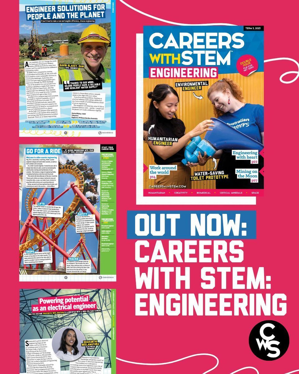 CareerswithSTEM's tweet photo. What do humanitarian aid, artificial hearts and theme parks have in common? Engineering! 

Out now, Careers with STEM: Engineering magazine is packed with life-changing career inspo for students. https://t.co/aVY3oULetJ 

#CareersWithSTEM #EngineeringCareers #STEMed #STEMForGood https://t.co/IT0uPA8rbD