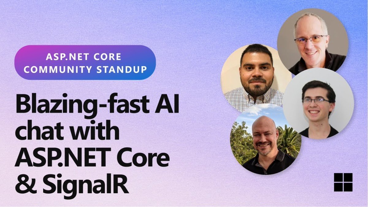 TODAY AT 10AM PT: ASP .NET Community Standup - Blazing-fast AI chat with ASP .NET Core &amp; SignalR

Join us to hear about building a performant, real-time AI chat application from the ground up using C#, @ASPNET Core, (cont) msft.it/l/6019syPoX