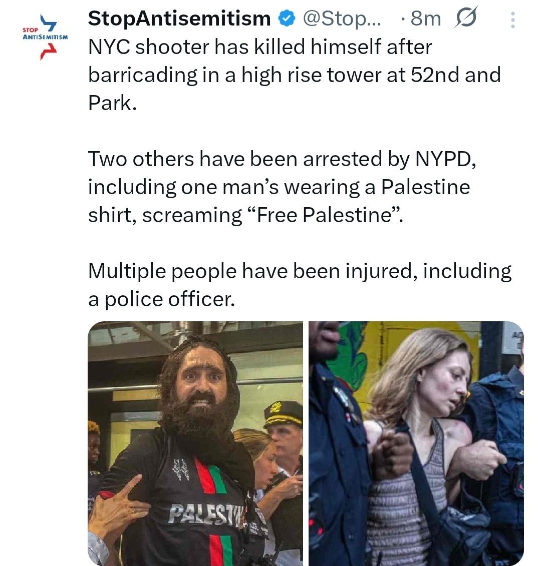 It turns out the NY murderer and his jihadi accomplices  are members of “Free Palestine” 

This is a terrorist act and should be treated as such 

I fully support ICE deportations of any anti-American thugs