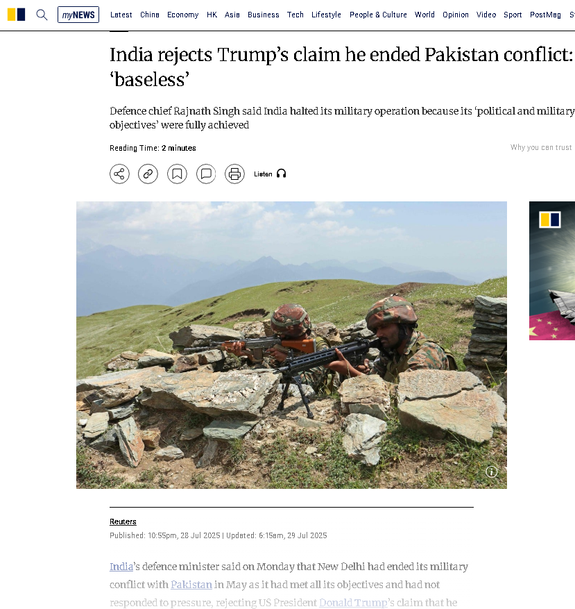 harryminat1's tweet image. DM Rajnath Singh refuted claims India bowed to pressure in #Pakistan ceasefire

India&apos;s May 7-10 ops met all goals; no US mediation occurred

Pak’s narrative to discredit India fails. 🇮🇳 act for national security, crushing terrorism in #Kashmir, not bending to baseless propaganda