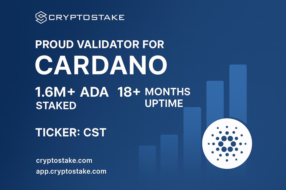 Cryptostake.com (@cryptostakecom) on Twitter photo We’re proud to support <a href="/Cardano/">Cardano Community</a> as a staking validator for #ADA
With 1.6M+ ADA staked and 18+ months of 100% uptime, we’re building trust through decentralization
Article ➡️ linkedin.com/pulse/cryptost…
#Cardano #CryptoStake We’re proud to support <a href="/Cardano/">Cardano Community</a> as a staking validator for #ADA
With 1.6M+ ADA staked and 18+ months of 100% uptime, we’re building trust through decentralization
Article ➡️ linkedin.com/pulse/cryptost…
#Cardano #CryptoStake