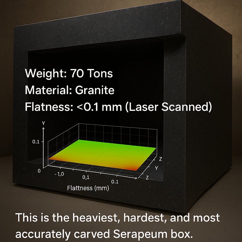 ForzaVeenstra's tweet image. 24 granite boxes. 70–100 tons each. One sealed tight—blown open with dynamite 1000 yrs later. The other 23? Slightly ajar, 0 scarring. No remains ever found.
Space-age precision (&amp;lt;0.1 mm) in pre-dynastic tunnels.
Time to reverse engineer the Serapeum
#RetroEngineering #AIforTruth