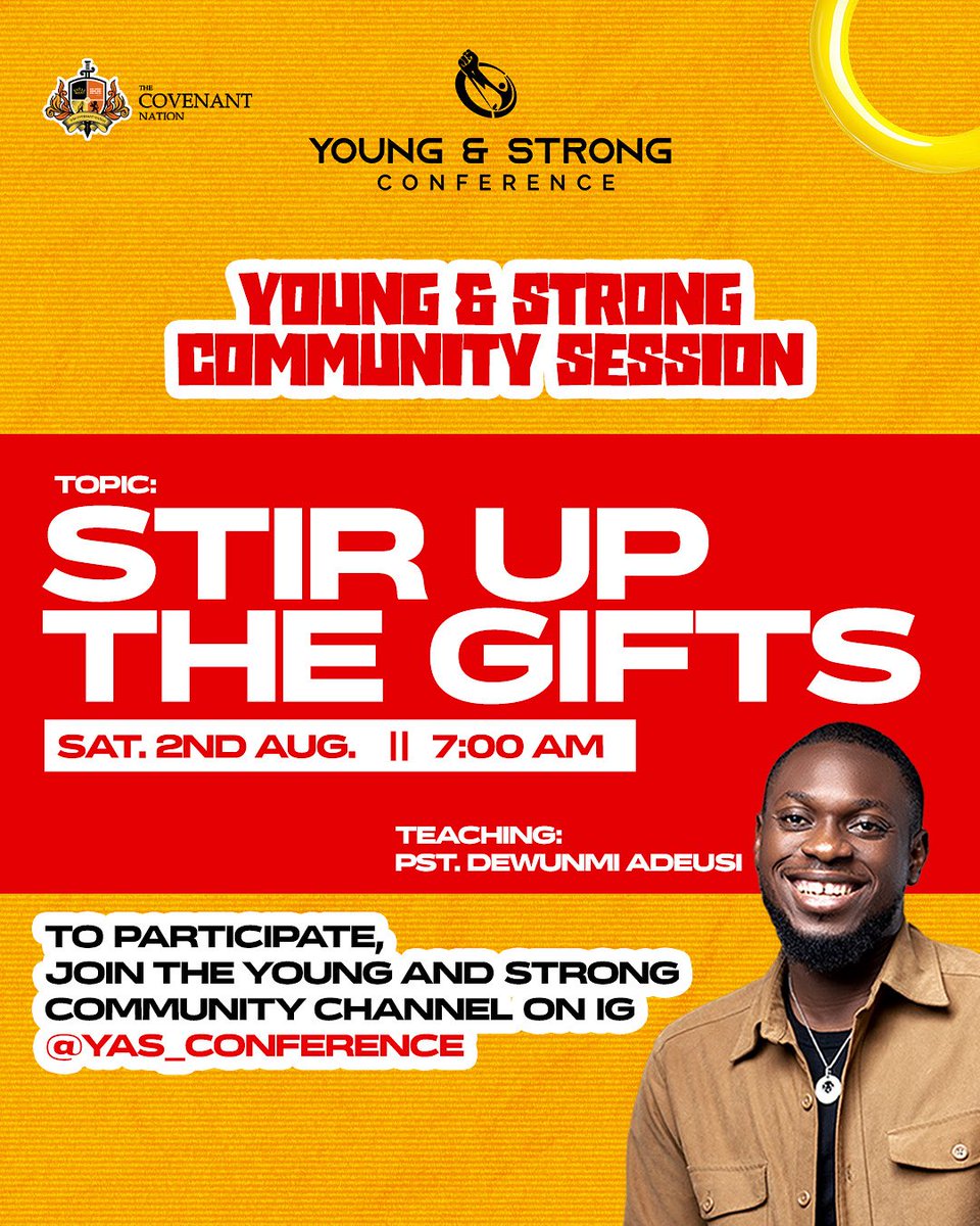YAS Post-Teaching 🔥

“Stir Up the Gifts” – 2 Timothy 1:6
God has placed something in you — now it’s time to stir it up.

Join us this Saturday at 7 AM for teaching + real talk during our Q&amp;A session.

Let’s grow together.