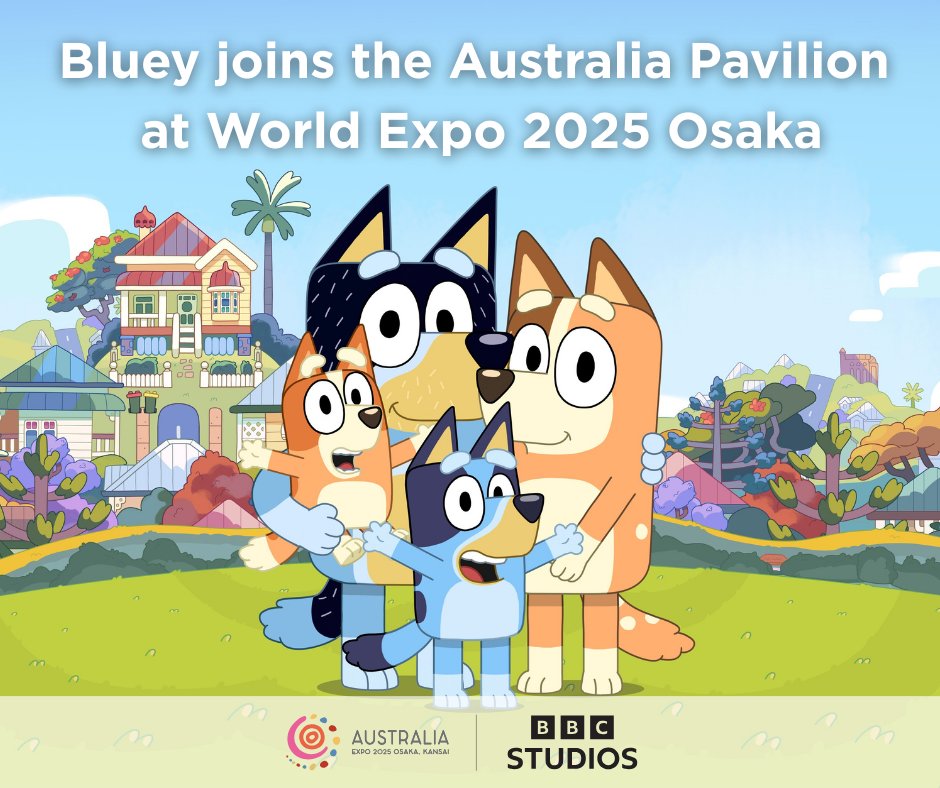 ブルーイが #オーストラリアパビリオン にやってくる！🐾 みんな大好きなブルーイと一緒に、楽しい上映会、週末イベント、そして家族向けスペシャルテーマイベントに参加しよう！🇦🇺 
オーストラリアパビリオンのブロンズパートナー@BBCstudiosの協力でお届けします。<a href="/OfficialBlueyTV/">Official Bluey TV</a>