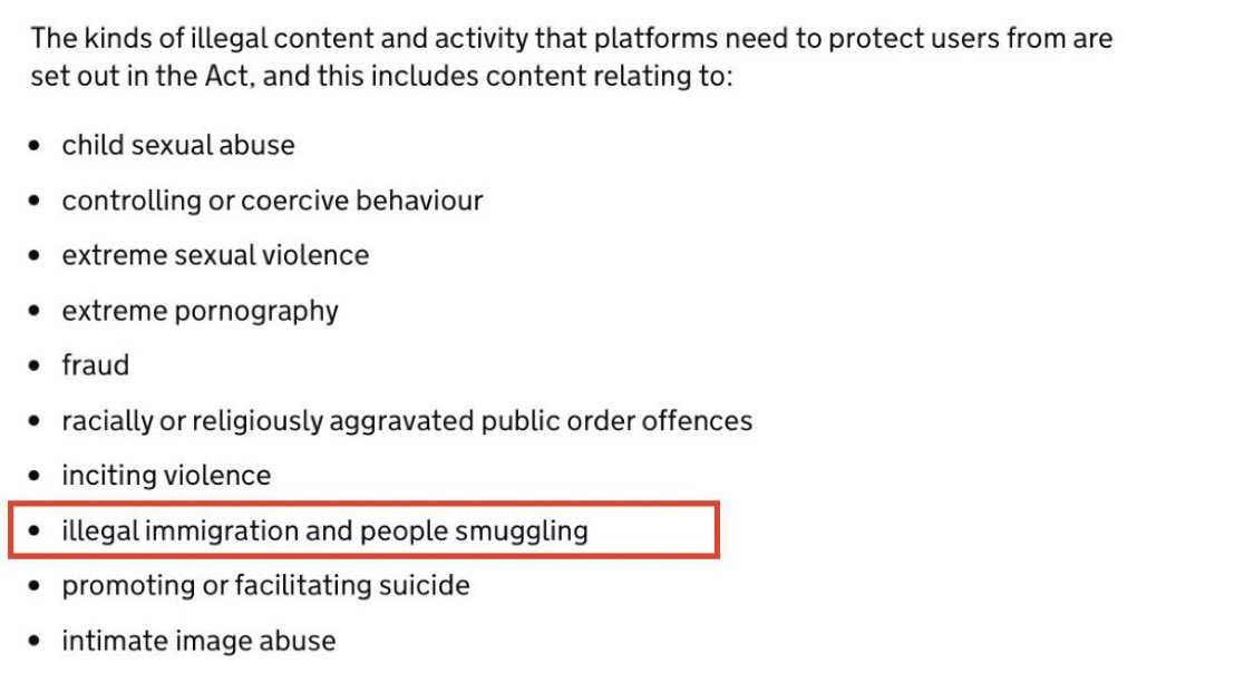 The UK's Online Safety Act bans all criticism of illegal immigration.
