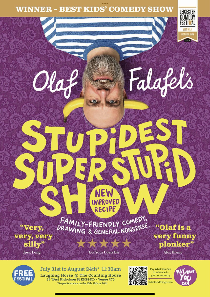 See The Arts 4 Free (@thearts4free) on Twitter photo Olaf is back at #edfringe <a href="/OFalafel/">Olaf Falafel</a>
Catch him as part if <a href="/freefringefest/">FreeFringeFest</a>
This show is unmissable! Olaf is back at #edfringe <a href="/OFalafel/">Olaf Falafel</a>
Catch him as part if <a href="/freefringefest/">FreeFringeFest</a>
This show is unmissable!