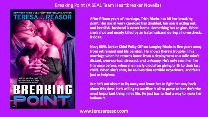 Teresa Reasor (@teresareasor) on Twitter photo RT<a href="/teresareasor/">Teresa Reasor</a>
Navy SEAL Langley Marks knows how much pressure Trish, his wife is under to carry the responsibility of home, work and children. But when she’s shot on the job, his world is turned upside down and his marriage. $1.99 amazon.com/Breaking-Point… RT<a href="/teresareasor/">Teresa Reasor</a>
Navy SEAL Langley Marks knows how much pressure Trish, his wife is under to carry the responsibility of home, work and children. But when she’s shot on the job, his world is turned upside down and his marriage. $1.99 amazon.com/Breaking-Point…