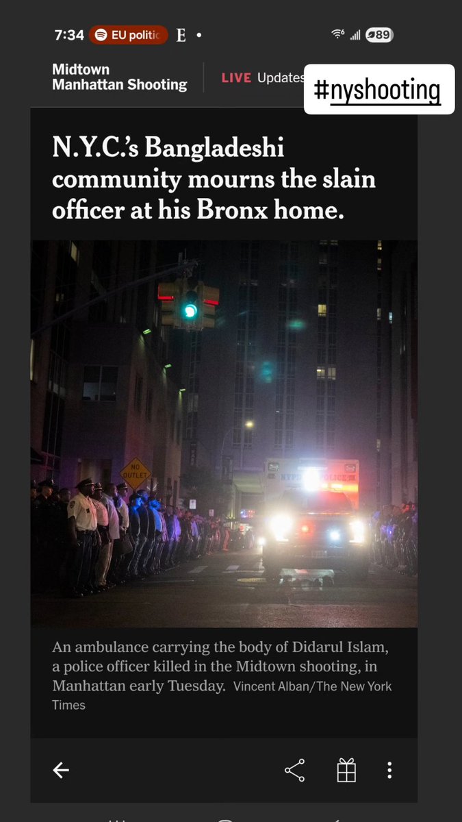 The first person the gunman killed at the NYC building housing  <a href="/blackstone/">Blackstone</a> and <a href="/NFL/">NFL</a> is a #Bangladeshi-origin policeman. The community is mourning. nytimes.com/live/2025/07/2…