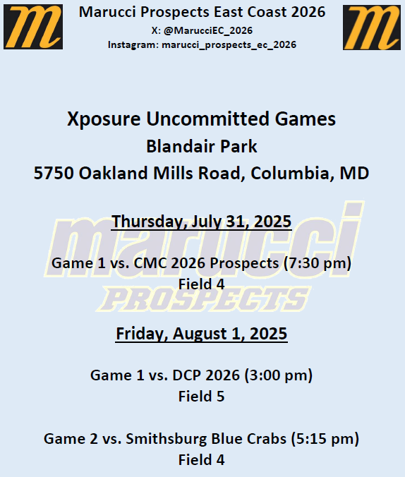 Marucci Prospects East Coast 2026 (@marucciec_2026) on Twitter photo Our talented group finishes up the summer season this week w/ <a href="/XposureBSB/">Xposure Sports Baseball</a> Uncommitted Games in Columbia, MD.
Four (4) are off the board and more are soon to follow...
<a href="/ProspecMarucci/">Marucci Prospects Baseball</a> <a href="/BakerBombSquad1/">George Baker</a> <a href="/coachPatBoucher/">Pat Boucher</a> <a href="/Xposure_Sports/">Xposure Sports</a> Our talented group finishes up the summer season this week w/ <a href="/XposureBSB/">Xposure Sports Baseball</a> Uncommitted Games in Columbia, MD.
Four (4) are off the board and more are soon to follow...
<a href="/ProspecMarucci/">Marucci Prospects Baseball</a> <a href="/BakerBombSquad1/">George Baker</a> <a href="/coachPatBoucher/">Pat Boucher</a> <a href="/Xposure_Sports/">Xposure Sports</a>