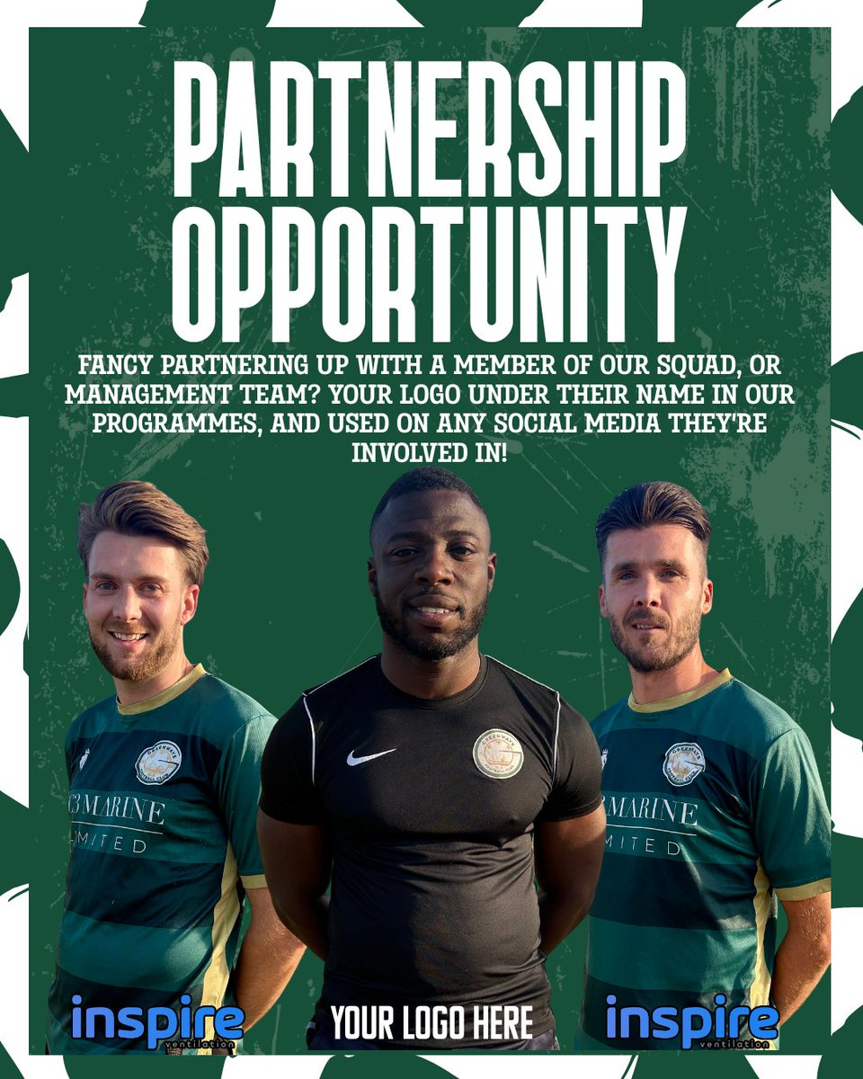 📣 PARTNERSHIP OPPORTUNITIES AVAILABLE!

Sponsor a Greenways FC player or coach!

✅Get your logo in the programme, on socials, and on our brand-new website.

📧 Email: GreenwaysFC@hotmail.com

Join the journey. Support local. Grow with us. 💚