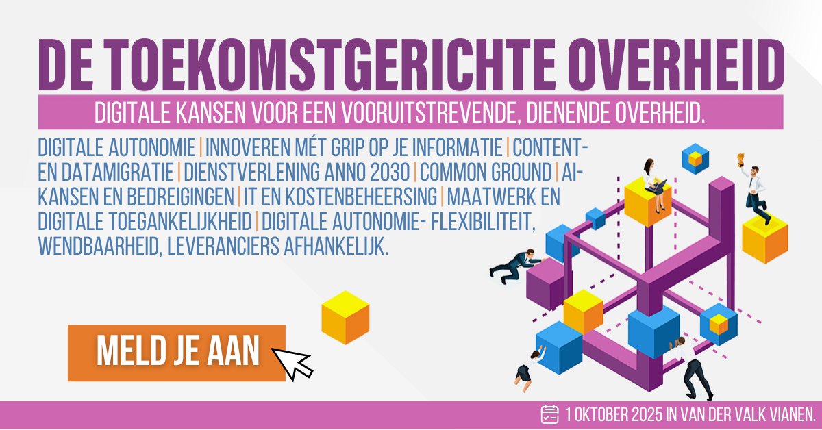 Hoe maak jij jouw organisatie wendbaar en mensgericht in een digitale wereld?
📅De toekomstgerichte overheid – vol praktische cases, netwerksessies en keynotes van Daniel Verloop en Martijn Groenewegen.

Meld je vandaag nog aan! tinyurl.com/25fzy7n8
#toekomstgerichteoverheid