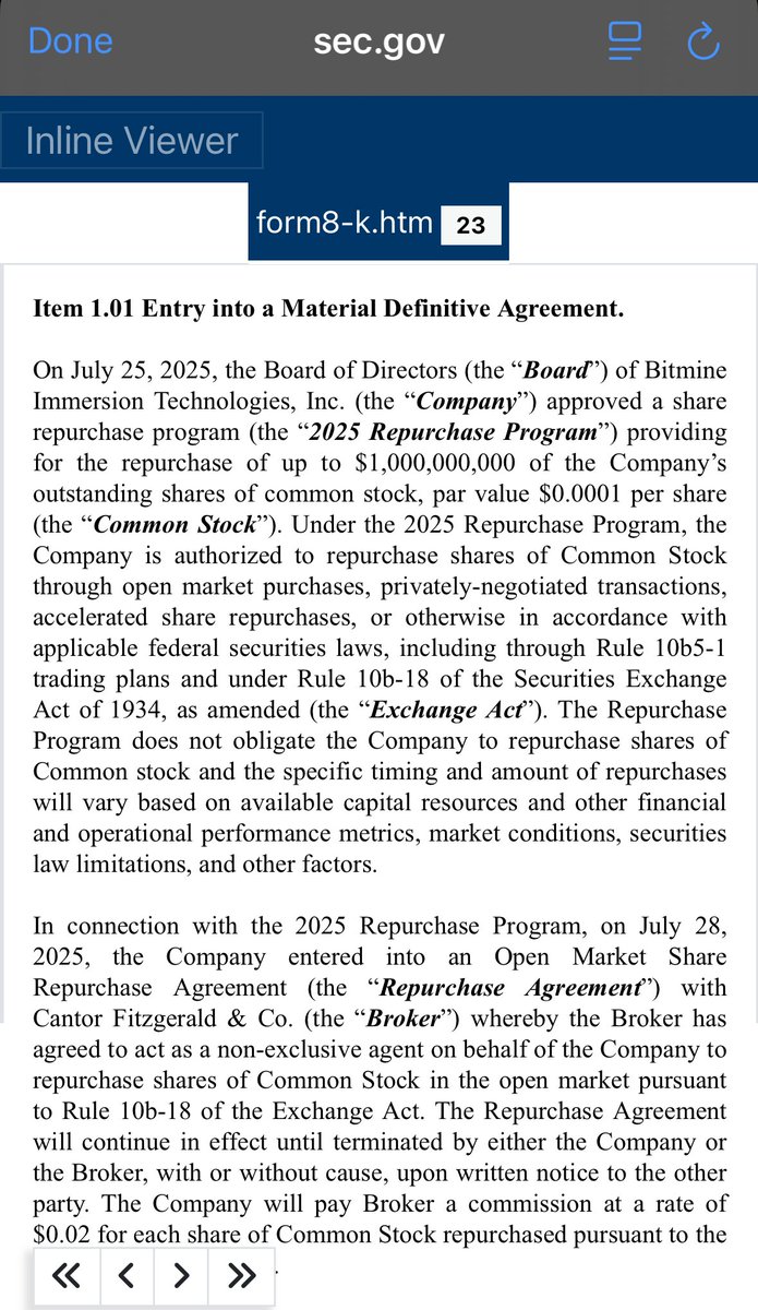 Bruce (@bruce_aiweb3) on Twitter photo 🔥<a href="/BitMNR/">Bitmine BMNR</a> has launched a $1 billion share buyback plan approved by its board chaired by <a href="/fundstrat/">Thomas (Tom) Lee (not drummer) FSInsight.com</a> , with purchases executed by broker Cantor Fitzgerald, now led by CEO Brandon Lutnick, the son of current U.S. Commerce Secretary Howard Lutnick.
The repurchase will use open 🔥<a href="/BitMNR/">Bitmine BMNR</a> has launched a $1 billion share buyback plan approved by its board chaired by <a href="/fundstrat/">Thomas (Tom) Lee (not drummer) FSInsight.com</a> , with purchases executed by broker Cantor Fitzgerald, now led by CEO Brandon Lutnick, the son of current U.S. Commerce Secretary Howard Lutnick.
The repurchase will use open