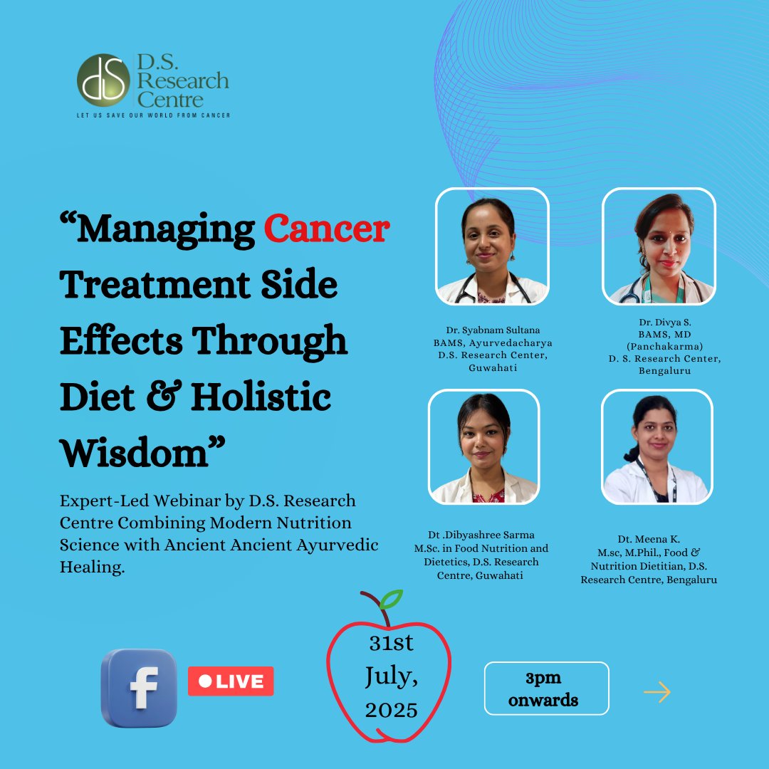 Cancer_Curative's tweet image. Managing cancer treatment side effects naturally?
Join our FREE webinar with expert dietitians &amp;amp; Ayurvedacharyas from D. S. ResearchCentre
✅ Combat nausea &amp;amp; appetite loss
✅ Boost immunity through food
✅ Ancient wisdom meets modern science
📅 Date 31st July 2025
#CancerCare