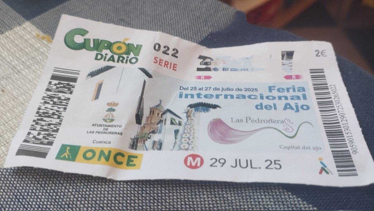 Hoy es el gran día del sorteo del Cupón de la ONCE dedicado a la Feria Internacional del Ajo de Las Pedroñeras. Suerte a todos!!!!!!@PedronerasFIDA <a href="/APedroneras/">Ayto Las Pedroñeras</a>